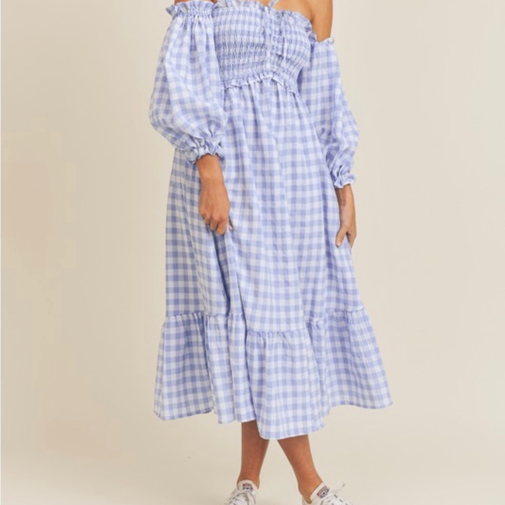 Off-Shoulder Plaid Gingham Dress